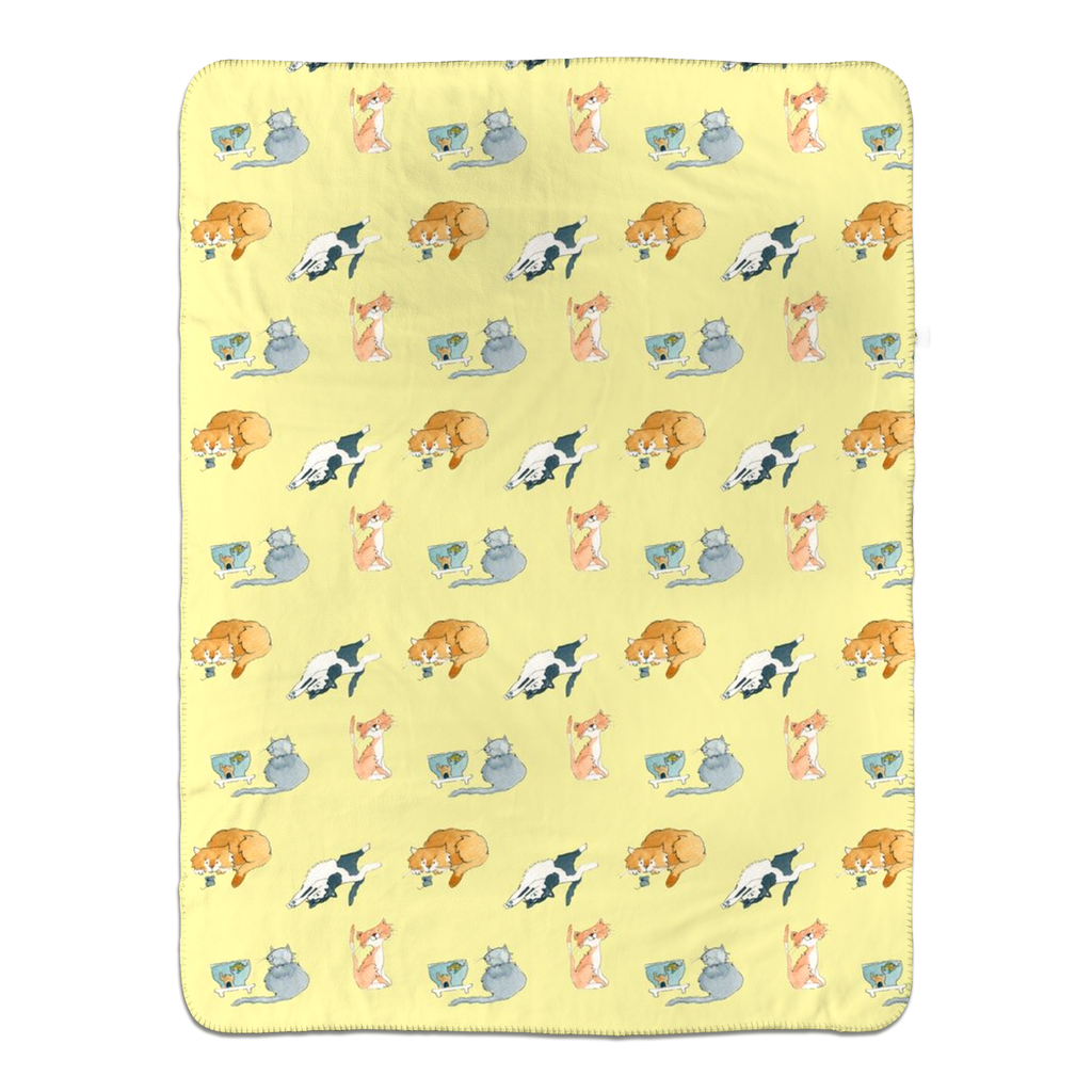 Cats Pattern Sherpa Blanket - (Yellow)