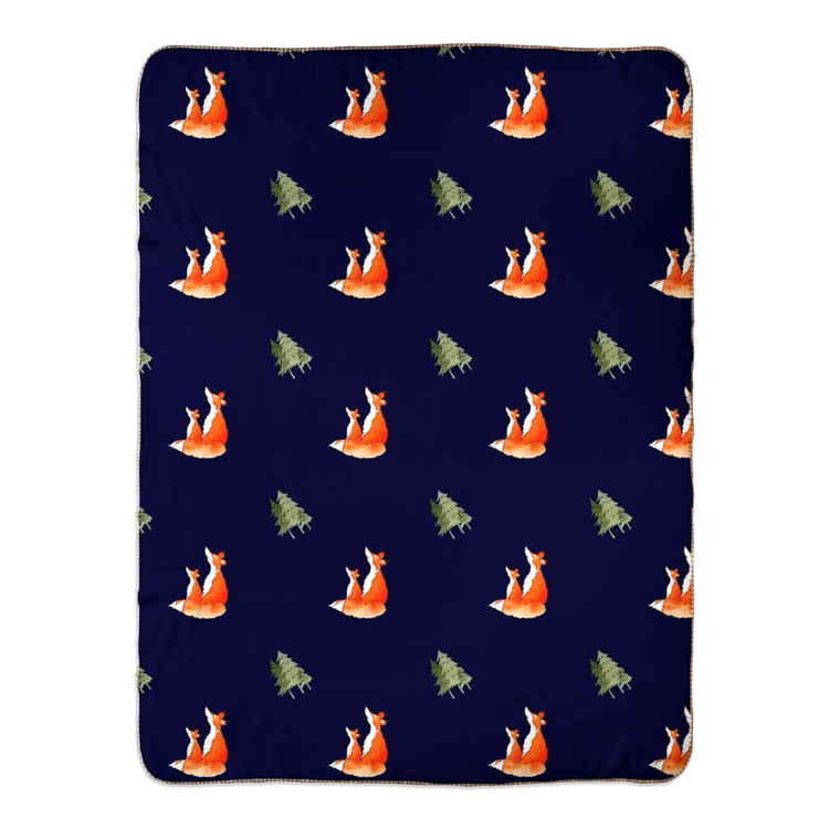 Fox and Trees Sherpa Blanket