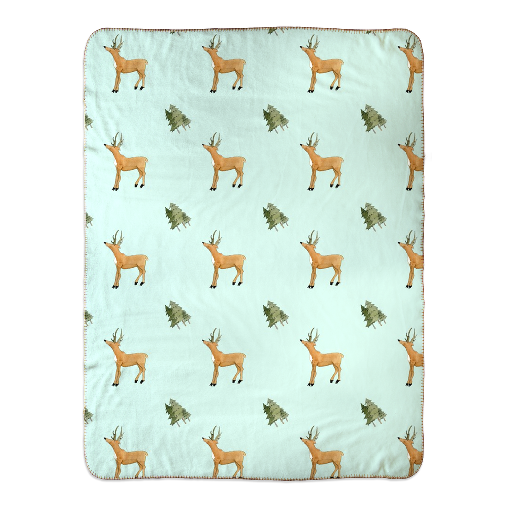 Deer and Trees Pattern Sherpa Blanket
