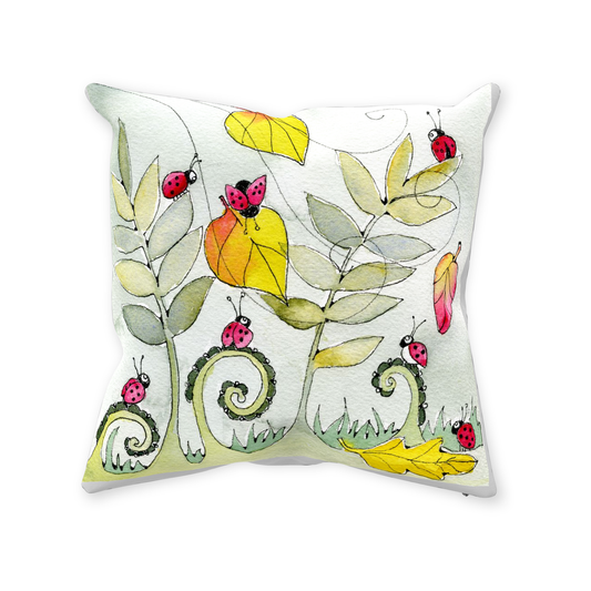 Ladybugs and Leaves letter L Throw Pillow