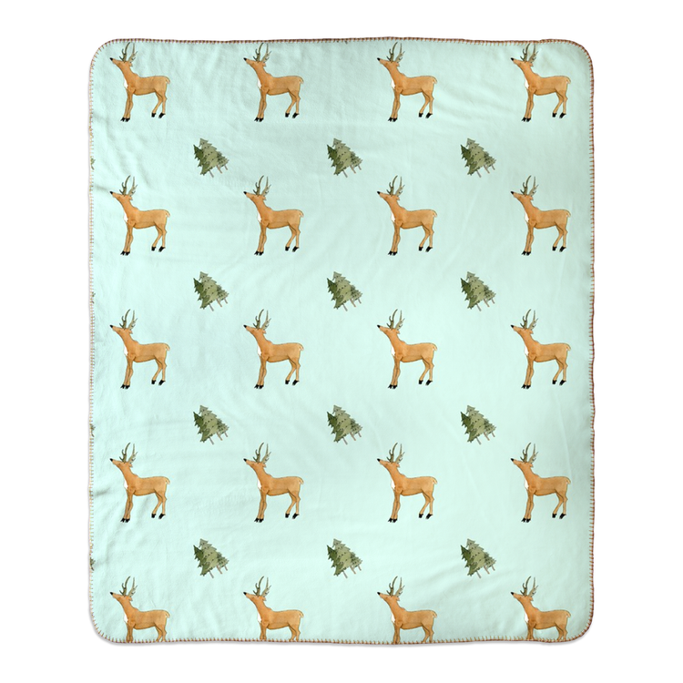 Deer and Trees Pattern Sherpa Blanket