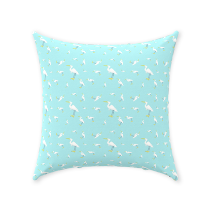 Snowy Egret Pattern Throw Pillow