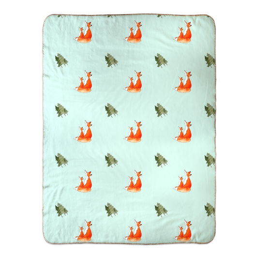Foxes and Trees Sherpa Blanket - (Green)