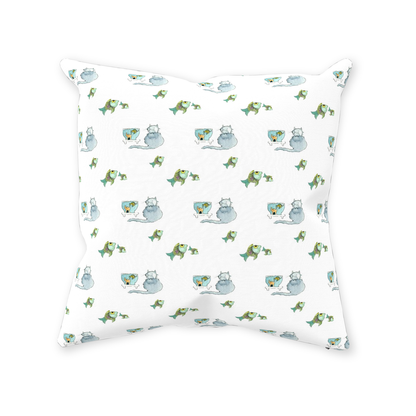 Cat and Fish Throw Pillow (white)