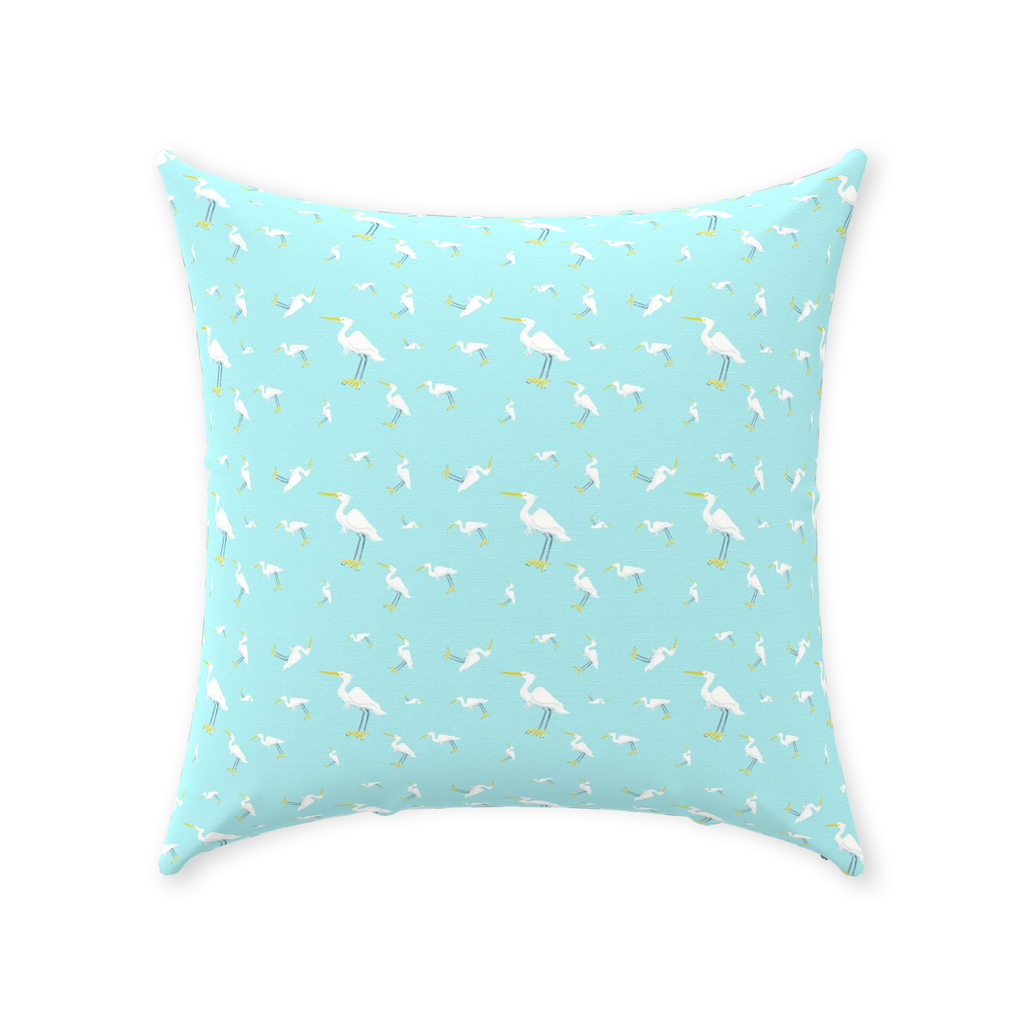 Snowy Egret Pattern Throw Pillow