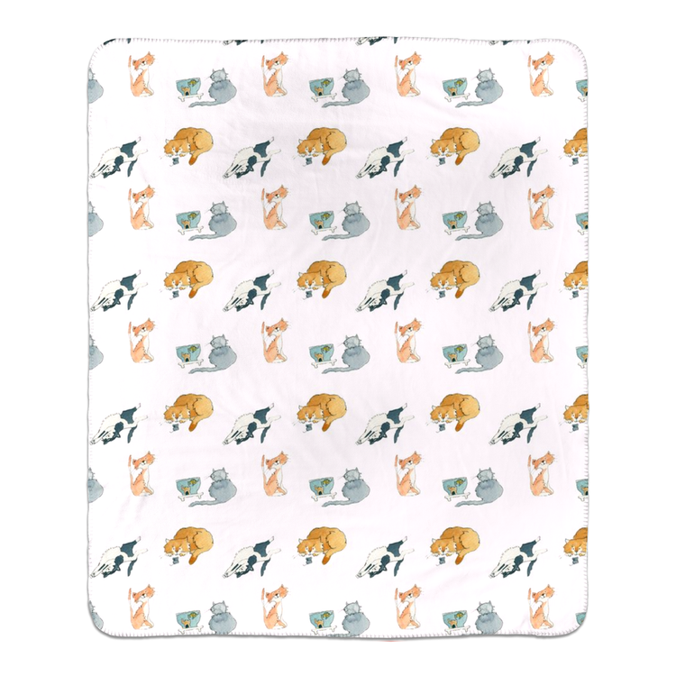 Cats Pattern Sherpa Blanket - (Pink)