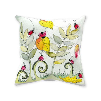 Ladybugs and Leaves letter L Throw Pillow