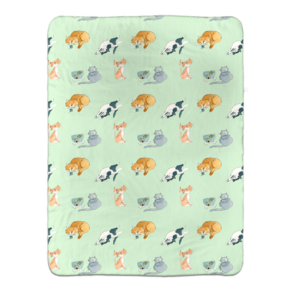 Cats Pattern Sherpa Blanket - (Green)