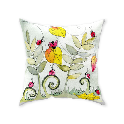 Ladybugs and Leaves letter L Throw Pillow