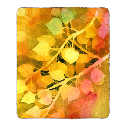 Golden Aspen Leaves Fleece Sherpa Blanket