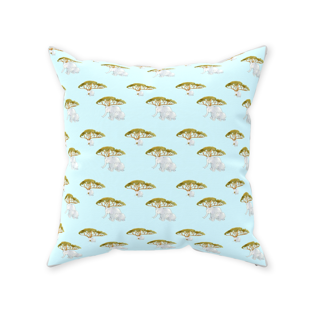 Elephants and Trees PatternThrow Pillow (blue)