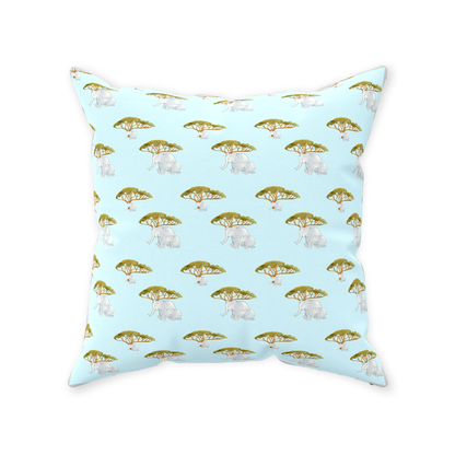 Elephants and Trees PatternThrow Pillow (blue)